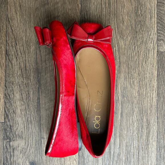 Lola Cruz Red Square Toe Bow Ballet Flats EU Size 39 US Size 8.5 - Picture 1 of 11